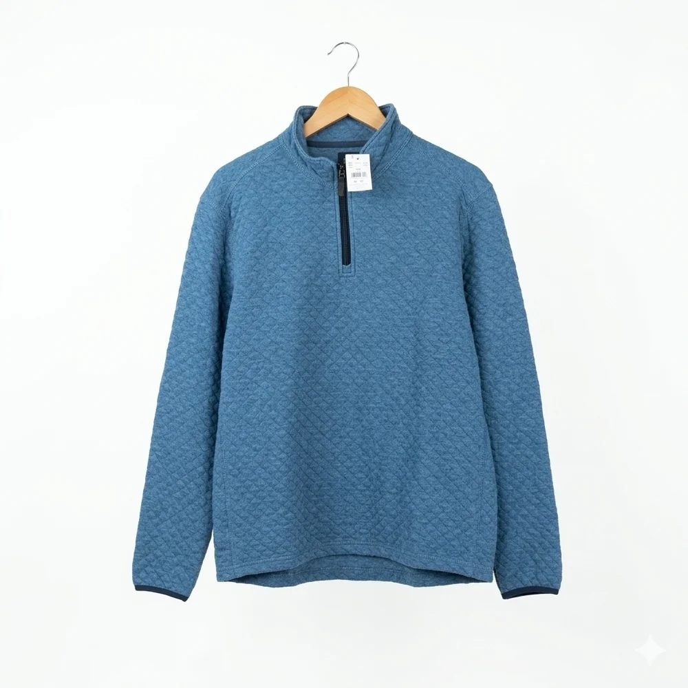 NWT J.CREW Men's Diamond Quilted Half-Zip Pullover Sweater Blue Size Large